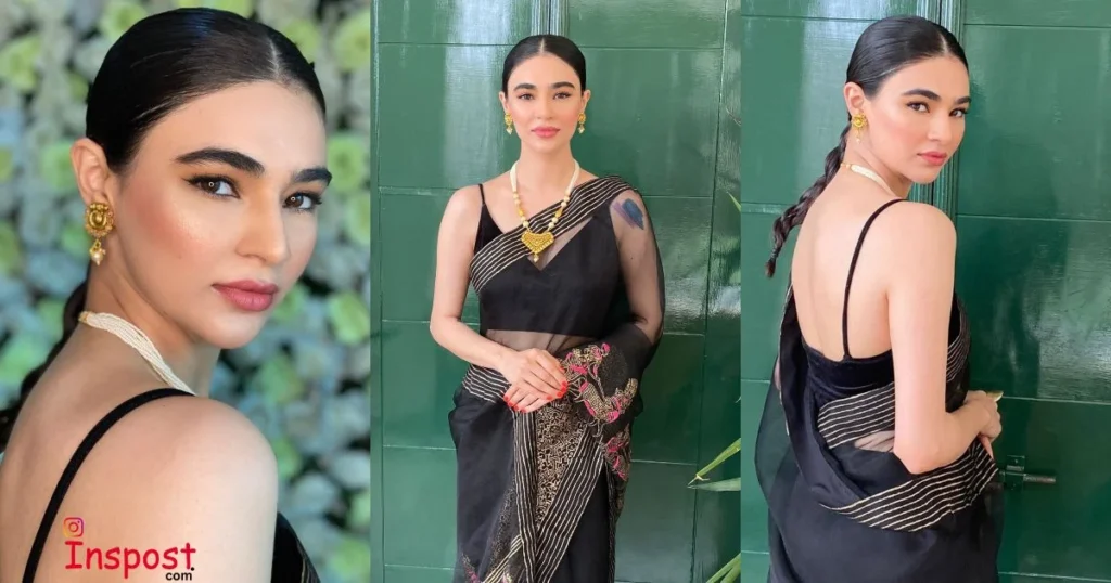 Black Saree Caption