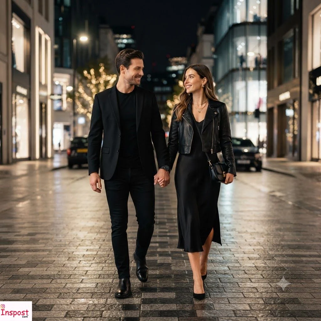 Black Outfit Couple Captions