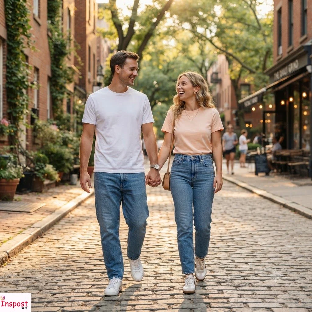 Jeans And Tee Couple Outfit Captions