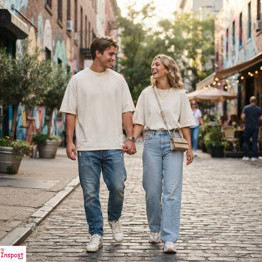 Oversized Tee Couple Outfit Captions