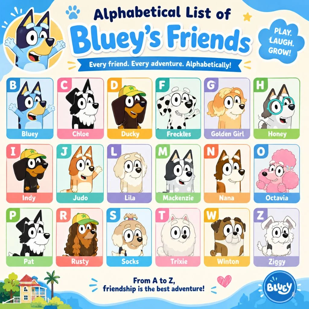 Alphabetical List Of Blueys Friends